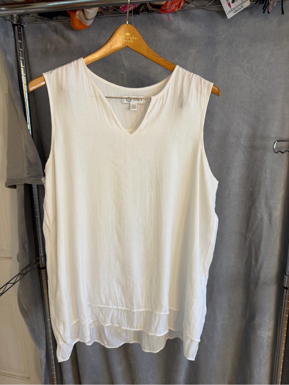 Christina White V-Neck Sleeveless Layered-Hem Camisole